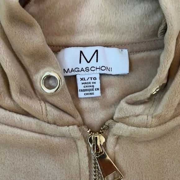 XL Magaschoni Hoodie Velvet Velour Teddy Zip Terry Jacket Taupe Beige Sweater - Picture 5 of 13